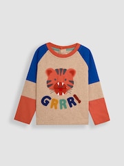 JoJo Maman Bébé Natural Tiger 100% Cotton Appliqué Top - Image 1 of 3