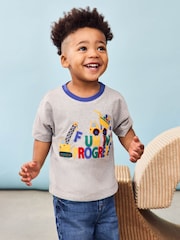 JoJo Maman Bébé Marl Grey Construction Appliqué T-Shirt - Image 1 of 5