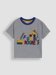 JoJo Maman Bébé Marl Grey Construction Appliqué T-Shirt - Image 2 of 5