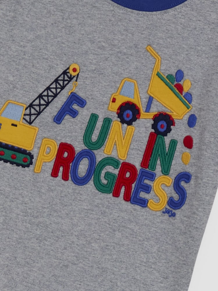 JoJo Maman Bébé Marl Grey Construction Appliqué T-Shirt - Image 4 of 5