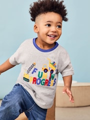 JoJo Maman Bébé Marl Grey Construction Appliqué T-Shirt - Image 5 of 5