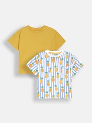 JoJo Maman Bébé Yellow Pineapple 2-Pack Printed & Plain T-Shirts - Image 1 of 7