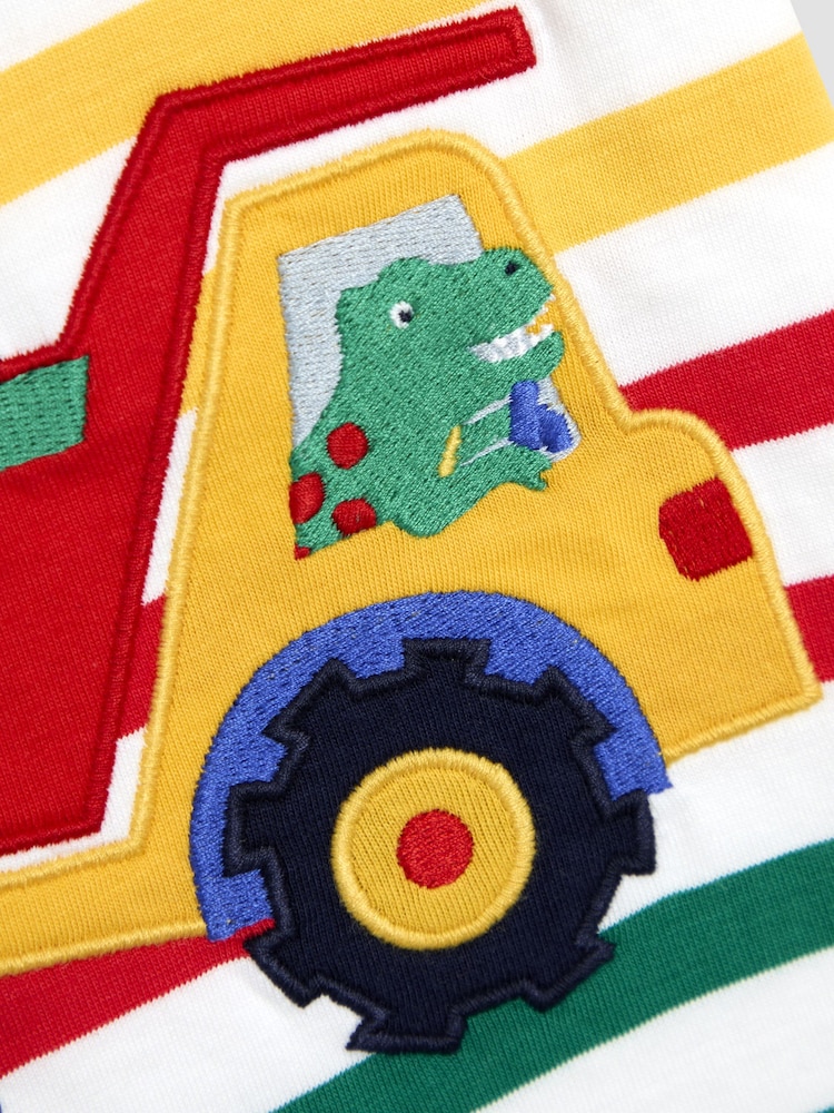 JoJo Maman Bébé Multi Stripe Construction Appliqué T-Shirt - Image 3 of 3