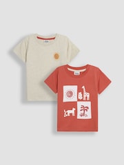 JoJo Maman Bébé Orange Safari Graphic Printed & Plain T-Shirts 2 Pack - Image 1 of 7