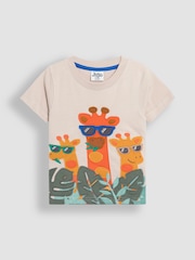 JoJo Maman Bébé Natural Giraffe Interactive Appliqué T-Shirt - Image 1 of 4