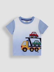 JoJo Maman Bébé Blue Car Transporter Appliqué T-Shirt - Image 1 of 3