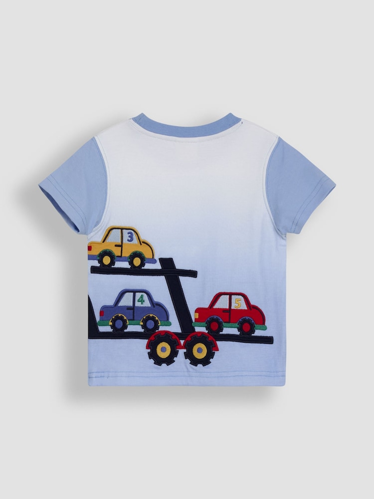 JoJo Maman Bébé Blue Car Transporter Appliqué T-Shirt - Image 2 of 3 JoJo Maman Bébé Blue Car Transporter Appliqué T-Shirt - Image 2 of 3