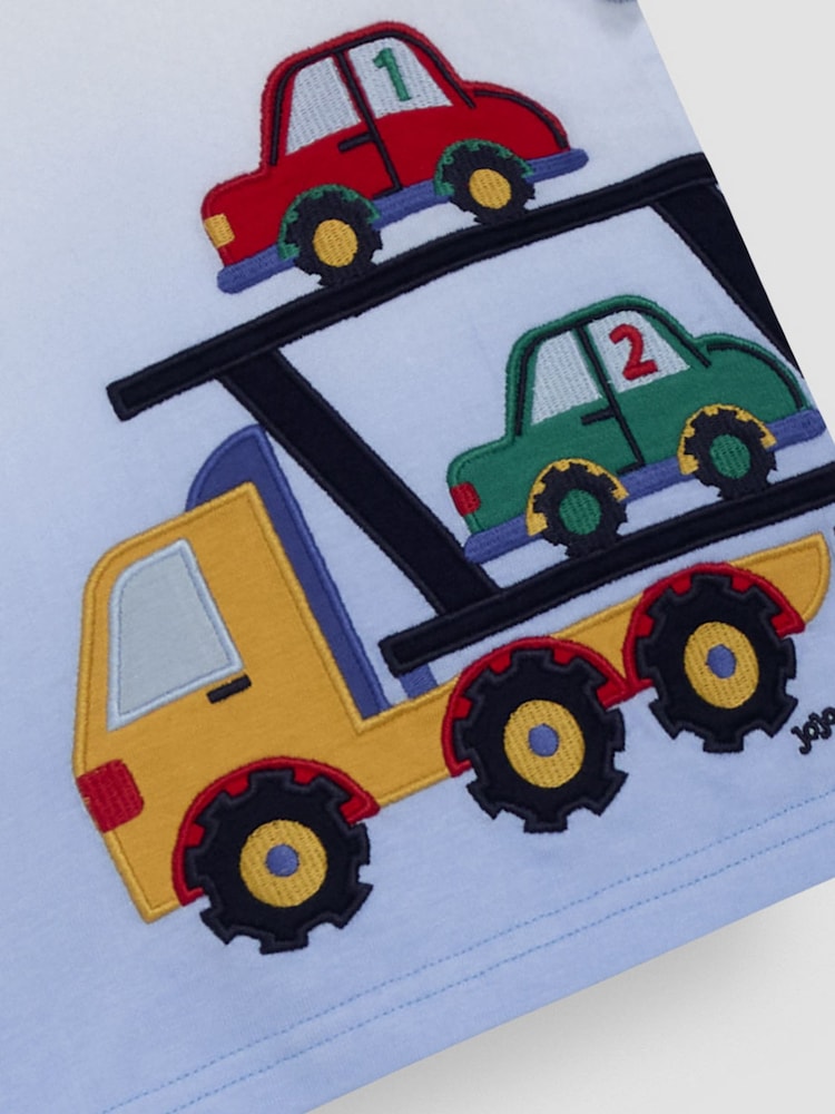 JoJo Maman Bébé Blue Car Transporter Appliqué T-Shirt - Image 3 of 3