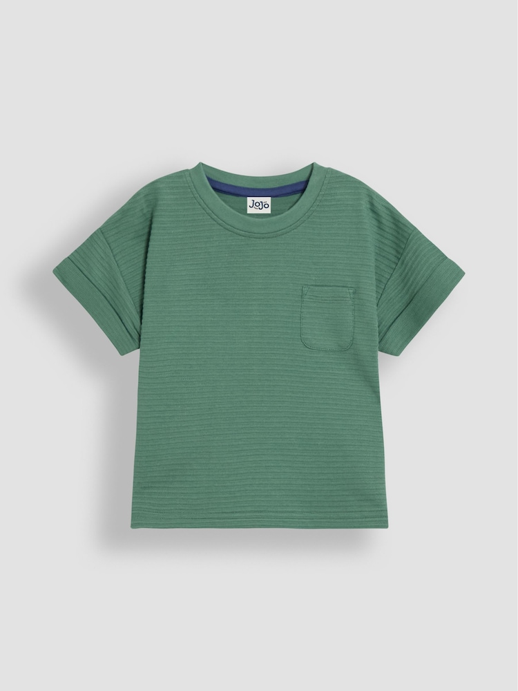 JoJo Maman Bébé Khaki Textured 100% Cotton T-Shirt - Image 7 of 9