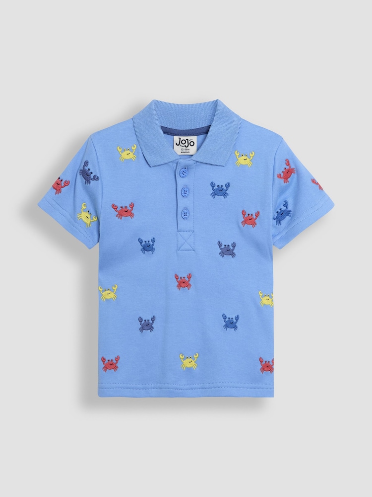 JoJo Maman Bébé Blue Crab Embroidered Polo Shirt - Image 1 of 3