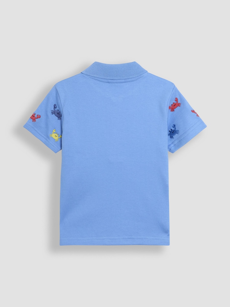 JoJo Maman Bébé Blue Crab Embroidered Polo Shirt - Image 2 of 3