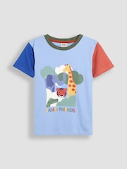JoJo Maman Bébé Blue Safari Scene 100% Cotton Printed T-Shirt - Image 1 of 5