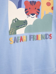 JoJo Maman Bébé Blue Safari Scene 100% Cotton Printed T-Shirt - Image 3 of 5