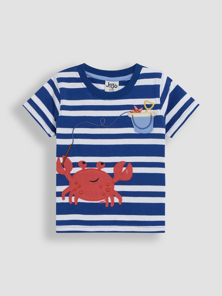 JoJo Maman Bébé Cobalt Crab Appliqué Pocket T-Shirt - Image 1 of 3