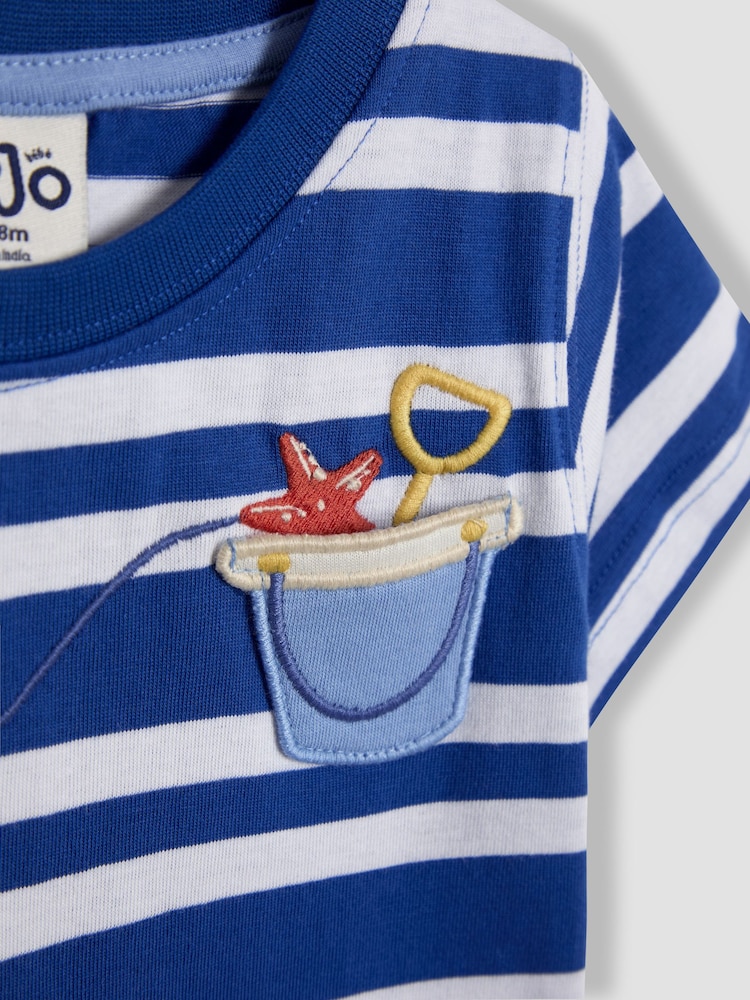 JoJo Maman Bébé Cobalt Crab Appliqué Pocket T-Shirt - Image 3 of 3