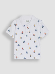 JoJo Maman Bébé White Sailboat Embroidered Polo Shirt - Image 1 of 3