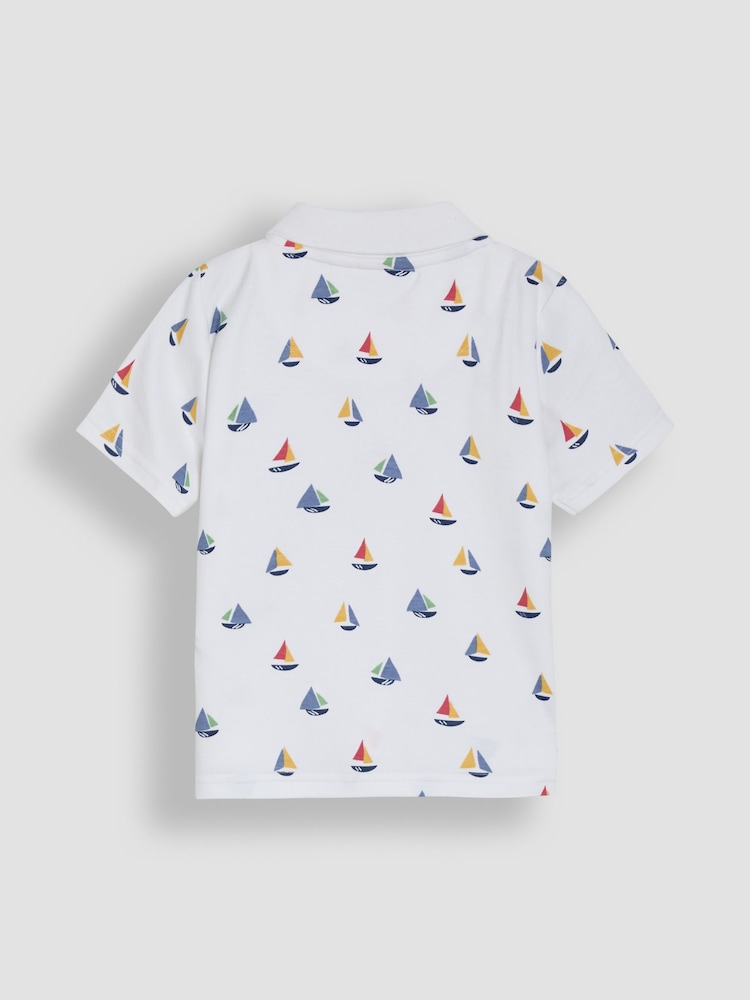 JoJo Maman Bébé White Sailboat Embroidered Polo Shirt - Image 2 of 3