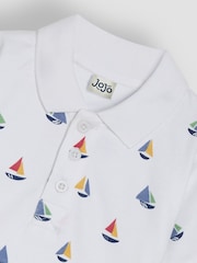 JoJo Maman Bébé White Sailboat Embroidered Polo Shirt - Image 3 of 3