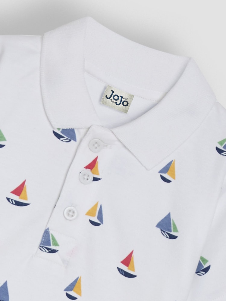 JoJo Maman Bébé White Sailboat Embroidered Polo Shirt - Image 3 of 3