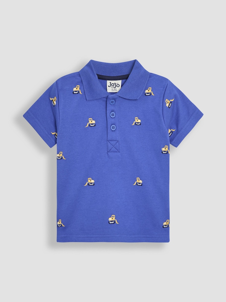 JoJo Maman Bébé Blue Construction Embroidered Polo Shirt - Image 1 of 3