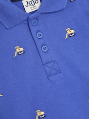 JoJo Maman Bébé Blue Construction Embroidered Polo Shirt - Image 3 of 3