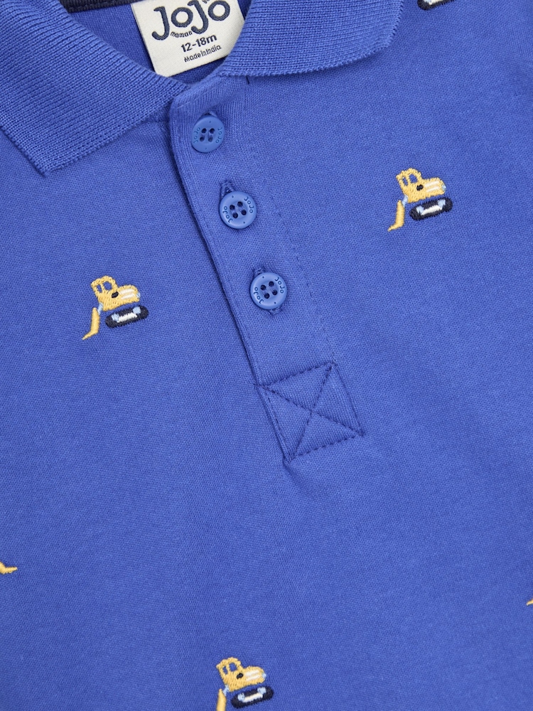 JoJo Maman Bébé Blue Construction Embroidered Polo Shirt - Image 3 of 3
