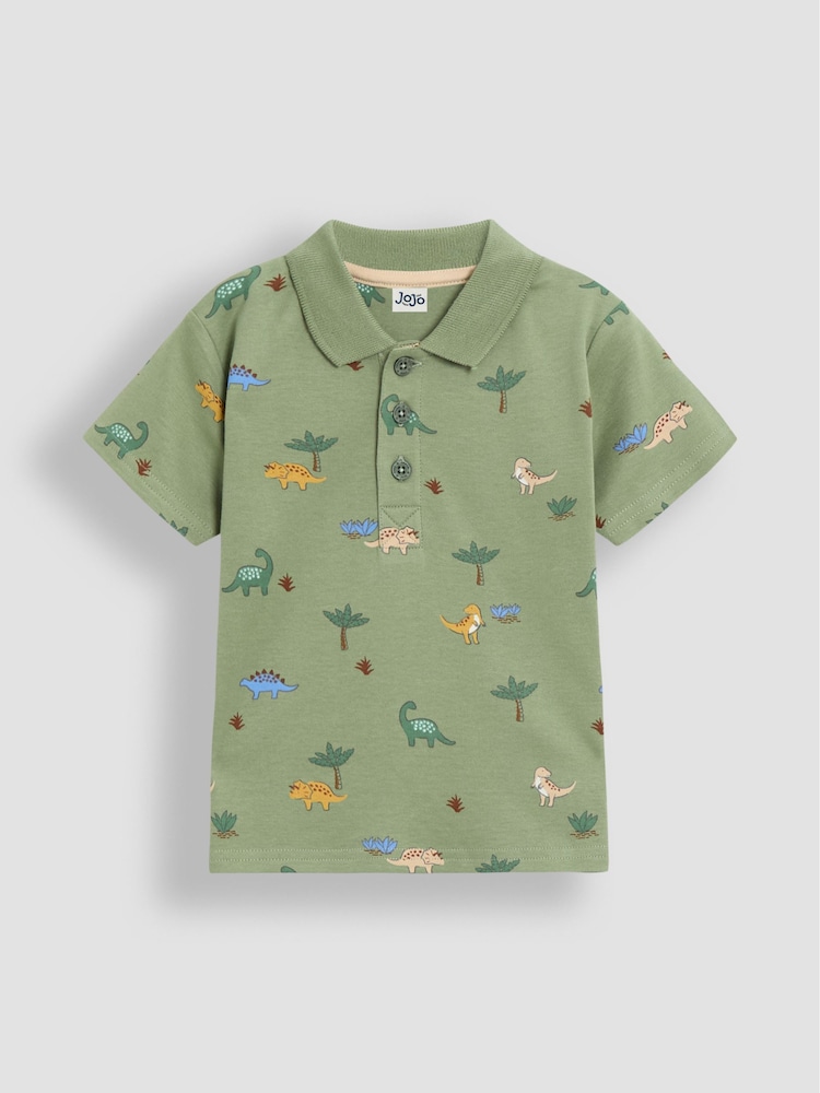 JoJo Maman Bébé Green Dino Printed Polo Shirt - Image 1 of 3