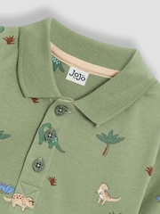 JoJo Maman Bébé Green Dino Printed Polo Shirt - Image 3 of 3