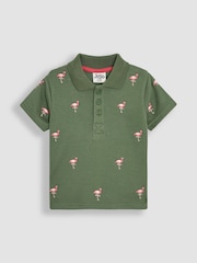 JoJo Maman Bébé Khaki Flamingo Embroidered Polo Shirt - Image 1 of 3