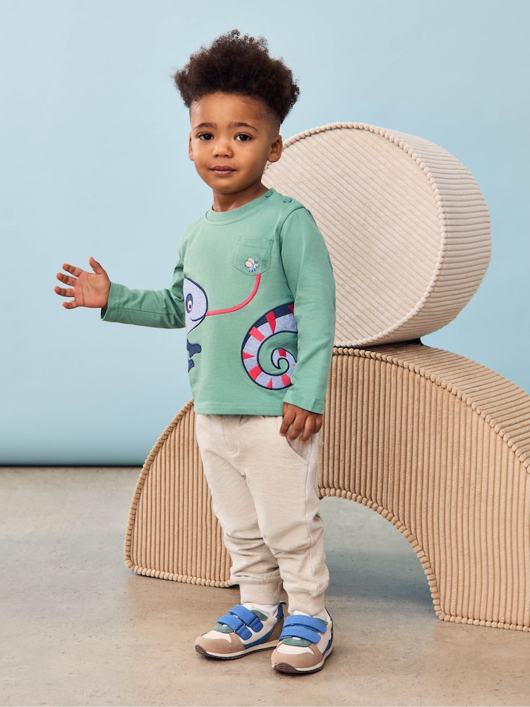 JoJo Maman Bébé Khaki Chameleon 100% Cotton Appliqué Top - Image 2 of 5