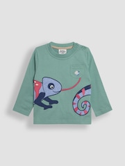 JoJo Maman Bébé Khaki Chameleon 100% Cotton Appliqué Top - Image 3 of 5