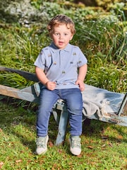 JoJo Maman Bébé Blue Tractor Embroidered Polo Shirt - Image 1 of 7