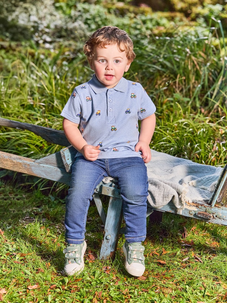 JoJo Maman Bébé Blue Tractor Embroidered Polo Shirt - Image 1 of 7