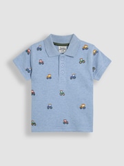 JoJo Maman Bébé Blue Tractor Embroidered Polo Shirt - Image 5 of 7