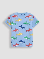 JoJo Maman Bébé Blue Shark 100% Cotton Printed & Plain T-Shirts 2 Pack - Image 3 of 5