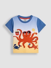 JoJo Maman Bébé Blue Octopus Interactive Appliqué 100% Cotton T-Shirt - Image 2 of 3