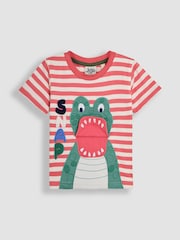 JoJo Maman Bébé Pink Crocodile Interactive Appliqué 100% Cotton T-Shirt - Image 2 of 3