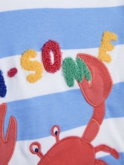 JoJo Maman Bébé Blue Stripe Crab Appliqué T-Shirt - Image 3 of 3