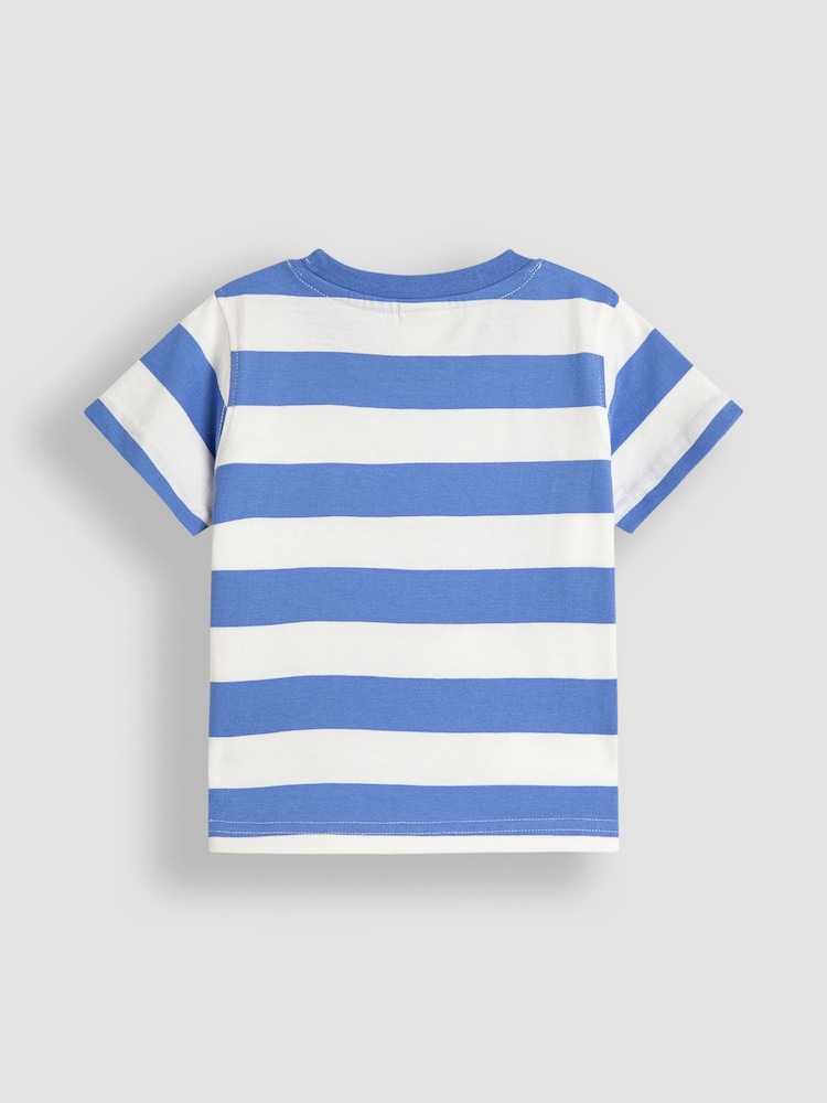 JoJo Maman Bébé Blue Stripe Crocodile Interactive Appliqué T-Shirt - Image 2 of 2