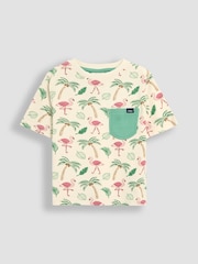 JoJo Maman Bébé Ecru Flamingo 2-Pack Printed & Plain T-Shirts - Image 2 of 5