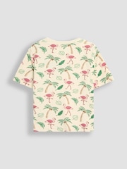 JoJo Maman Bébé Ecru Flamingo 2-Pack Printed & Plain T-Shirts - Image 3 of 5
