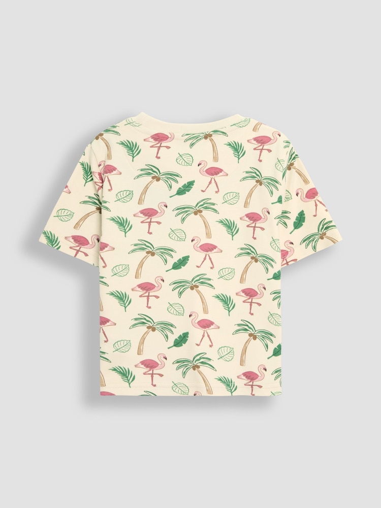 JoJo Maman Bébé Ecru Flamingo 2-Pack Printed & Plain T-Shirts - Image 3 of 5