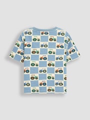 JoJo Maman Bébé Blue Tractor Checkerboard 2-Pack Printed & Plain T-Shirts - Image 3 of 5