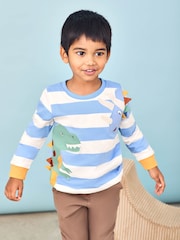 JoJo Maman Bébé Blue Dinosaur 100% Cotton Appliqué Top - Image 3 of 3