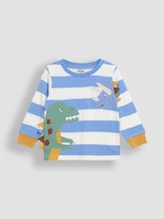 JoJo Maman Bébé Blue Dinosaur 100% Cotton Appliqué Top - Image 5 of 7