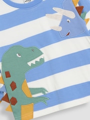 JoJo Maman Bébé Blue Dinosaur 100% Cotton Appliqué Top - Image 7 of 7