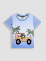 JoJo Maman Bébé Blue Tropical Jeep Appliqué Ombre 100% Cotton T-Shirt - Image 1 of 3