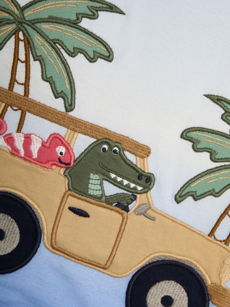 JoJo Maman Bébé Blue Tropical Jeep Appliqué Ombre 100% Cotton T-Shirt - Image 3 of 3 JoJo Maman Bébé Blue Tropical Jeep Appliqué Ombre 100% Cotton T-Shirt - Image 3 of 3