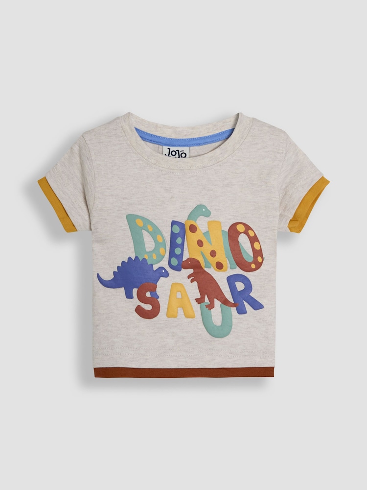 JoJo Maman Bébé Natural Dinosaur Printed T-Shirt - Image 1 of 3