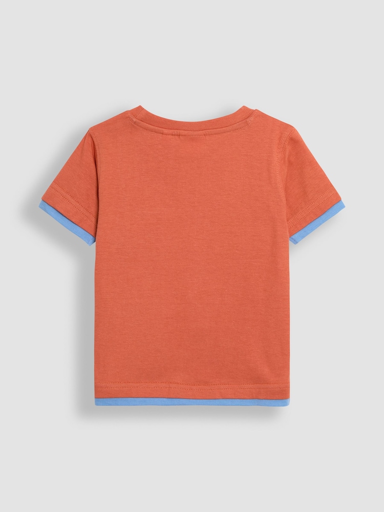 JoJo Maman Bébé Orange Tractor 100% Cotton Appliqué T-Shirt - Image 2 of 3